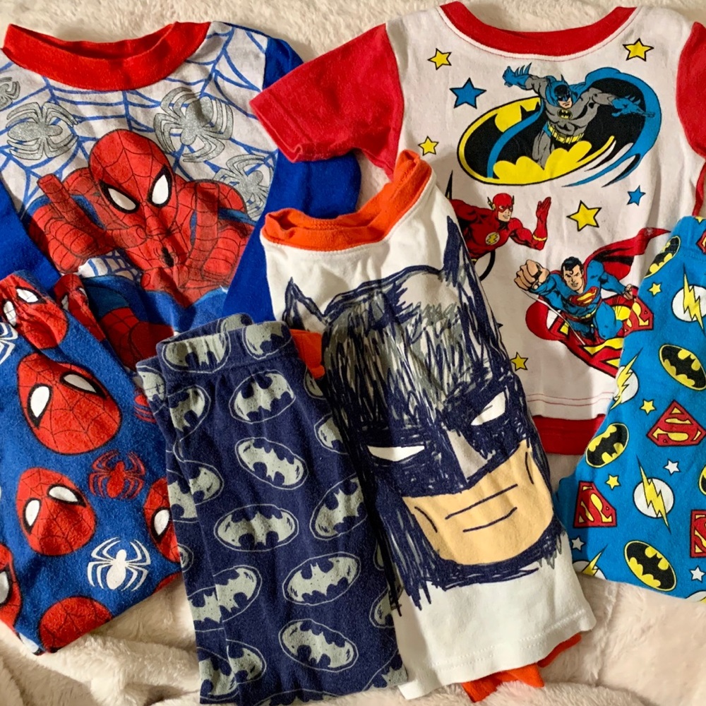 Superhero Pajamas in 4T - 3 Sets - Batman, Marvel